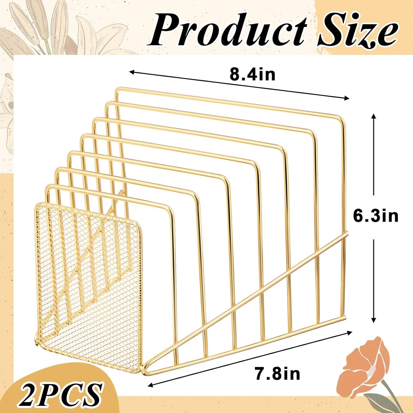 2 Pcs 7 Section Wire File Organizer for Desk, Metal Mesh Incline File Holder, Letter & Magazine Folder Rack, Desktop
