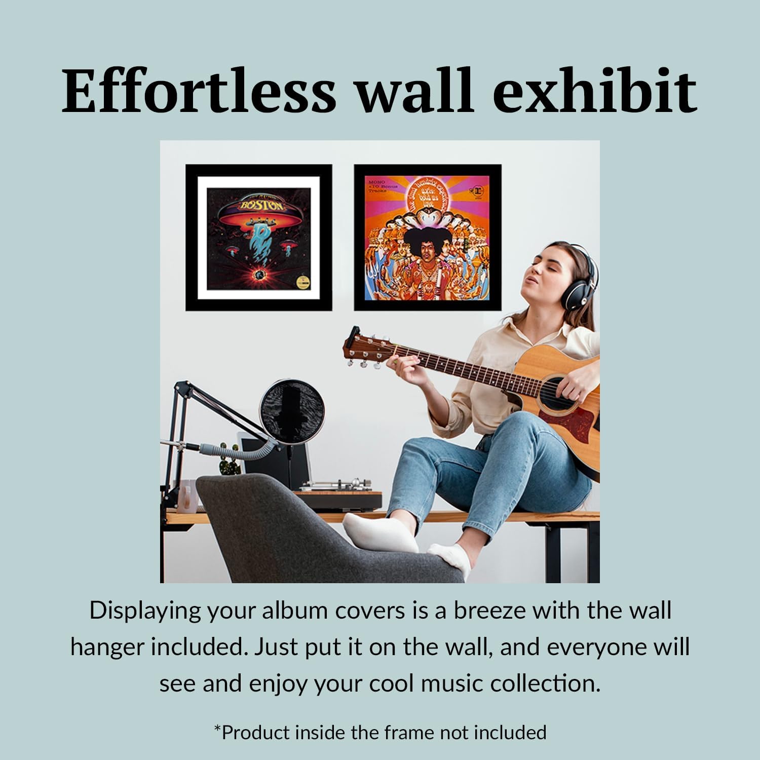 12.5"x12.5" LP Vinyl Record Frame Display, Music Album Cover Holder, Stunning Wall Art Decor w/No Mat, Dust-free Glass