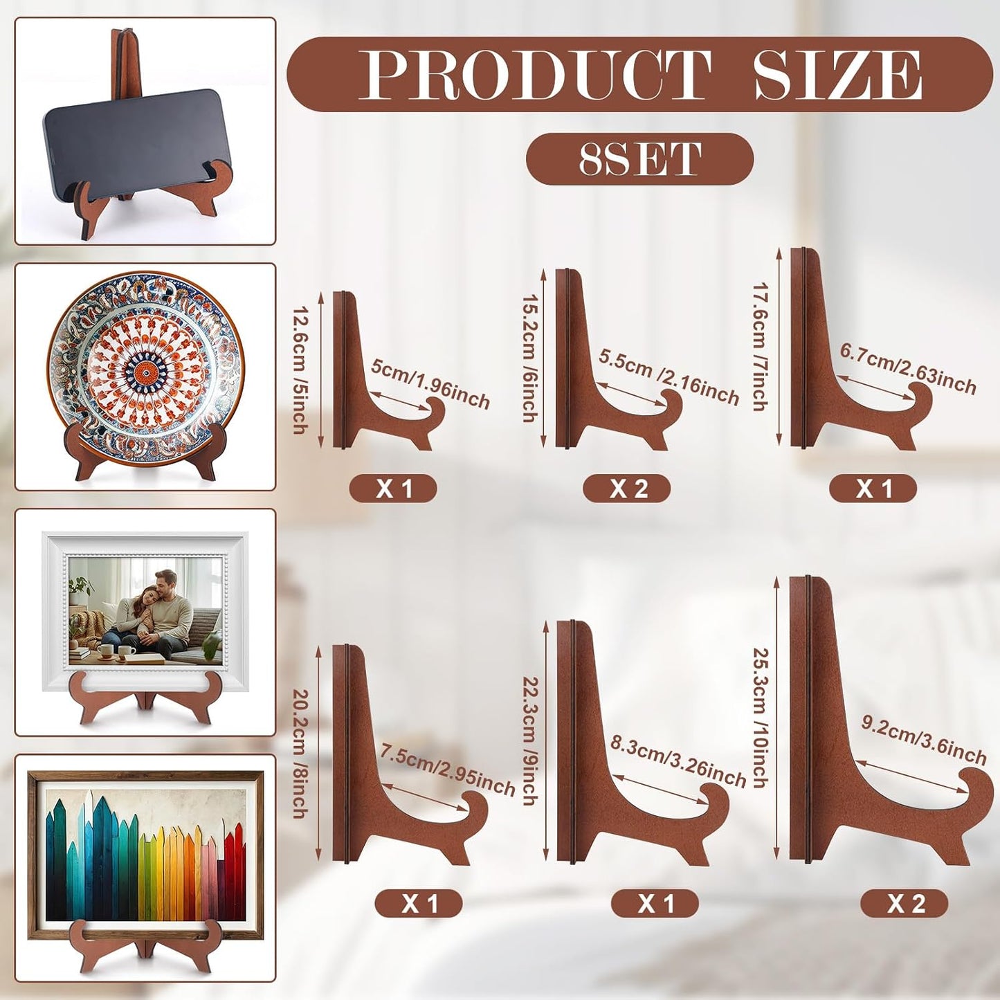 Plate Stands for Display Wooden Display Stand Holder 5/6/7/8/9/ for Displaying / 10 Inch / Set of 8