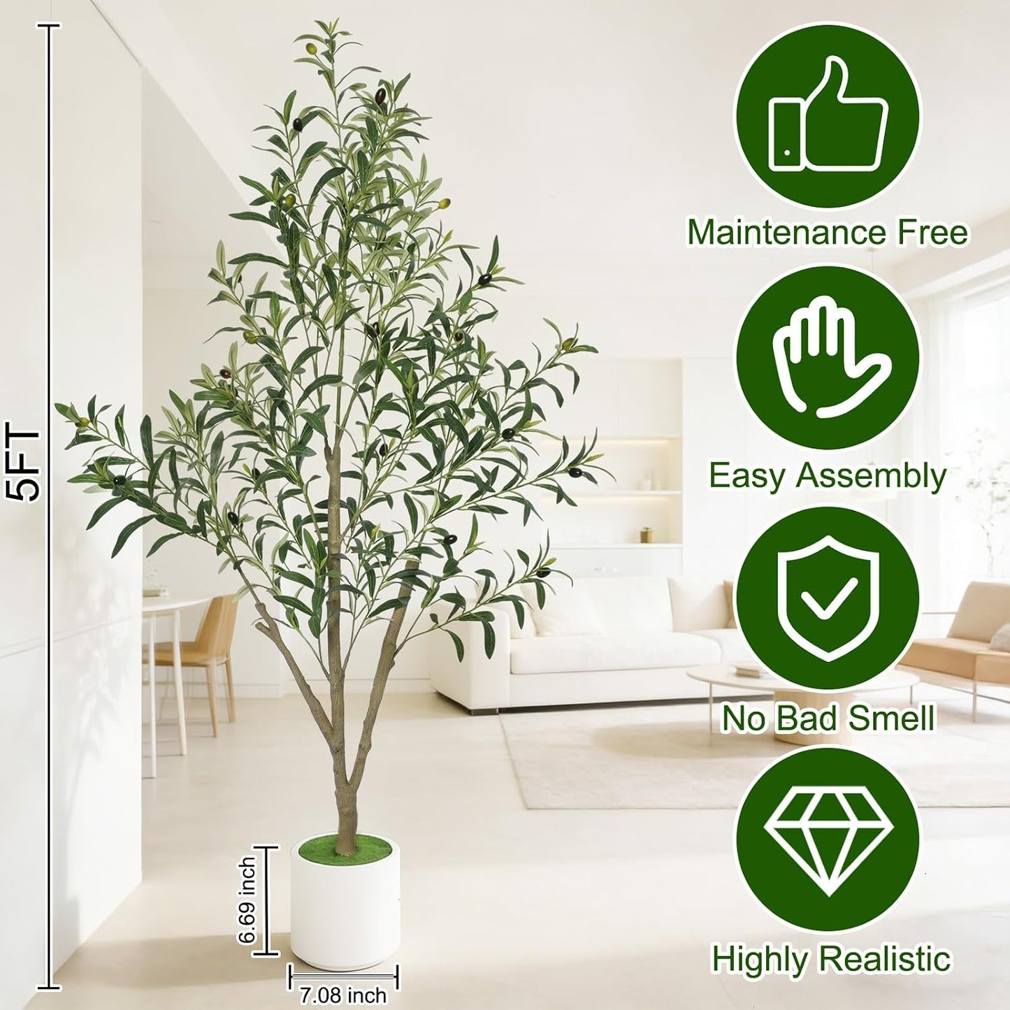 Planter / Faux Olive Tree Olive Trees Artificial Indoor / White / 5 ft