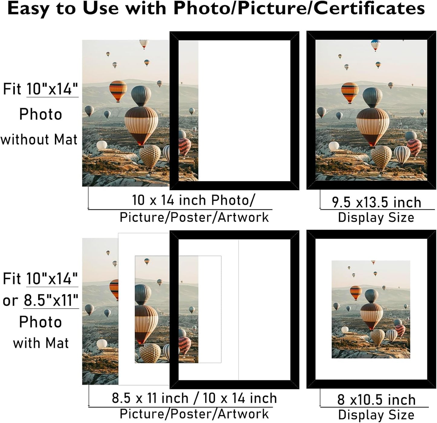 10x14 Picture Frame Set of 12 for 30 x 40 cm Diamond Art Painting, Display 8.5x11 with Mat or 10x14 without Mat, Wood