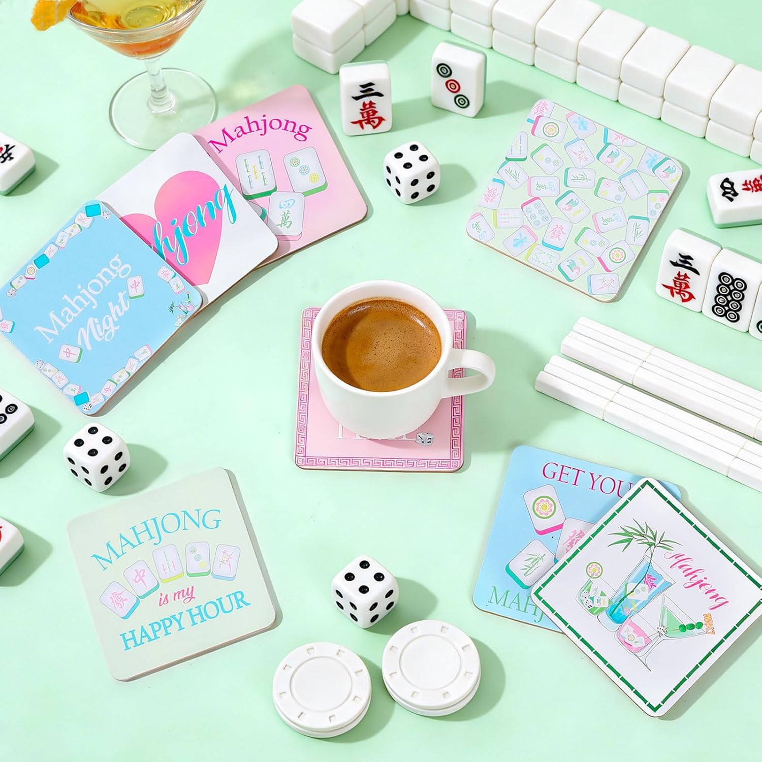 Mahjong Coasters Square Cork Coasters Colorful Funny Women Mah Jong Gifts / 3.94 x 3.94 / Set of 8