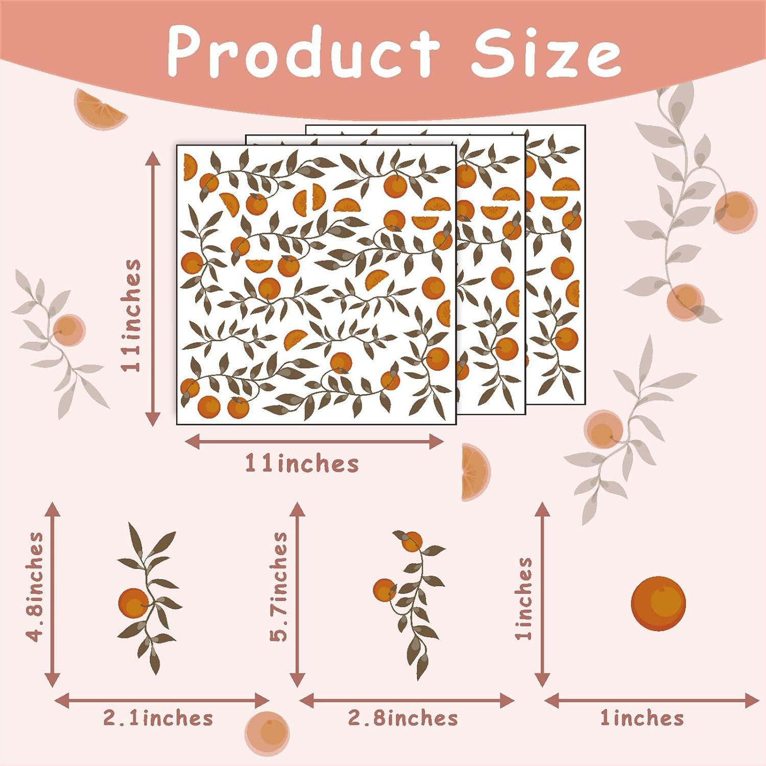 Wall Decals Boho Fruit Leaf Wall Stickers Small Tree Leaf Sticker Vintage Green Leaves / Orange Leaf