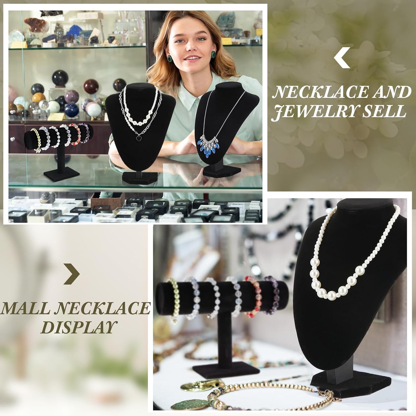 Jewelry Display Set Necklace Display Stand T Bar Bracelet Holder Jewelry / Black / Velvet / Set of 6