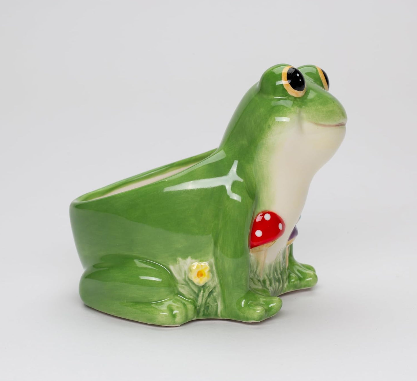 Fine Ceramic Frog and Forest Mushrooms Planter Pot Candy Dish Bowl