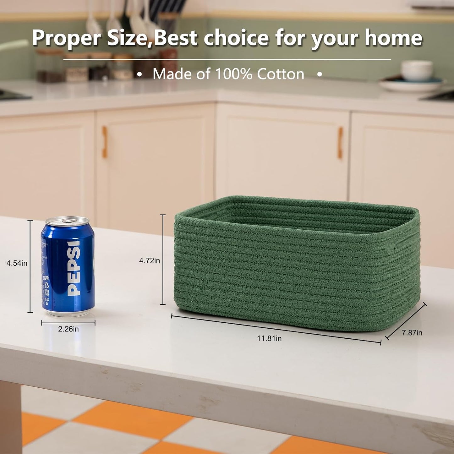 Mini Woven Rope Storage Bins for Towels / Green / 11.81''lx7.87''wx4.72''h / Set of 4