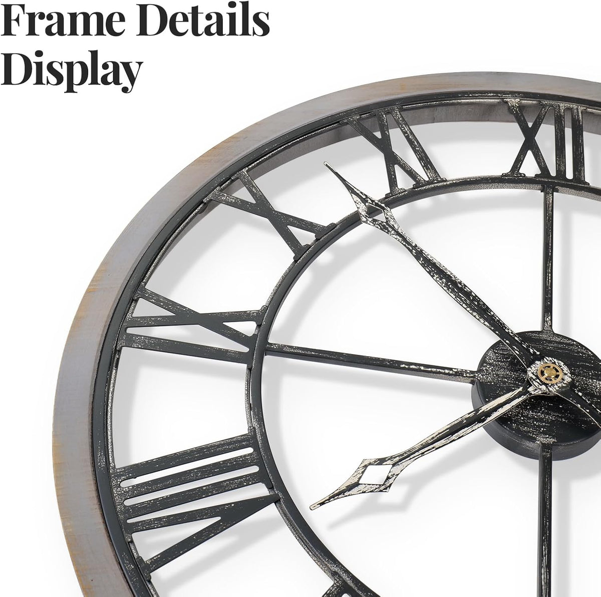 Cuspin 30 Inch Large Wall Clock Rustic Industrial Wood Frame Roman Numeral | Battery operated, Silent non ticking