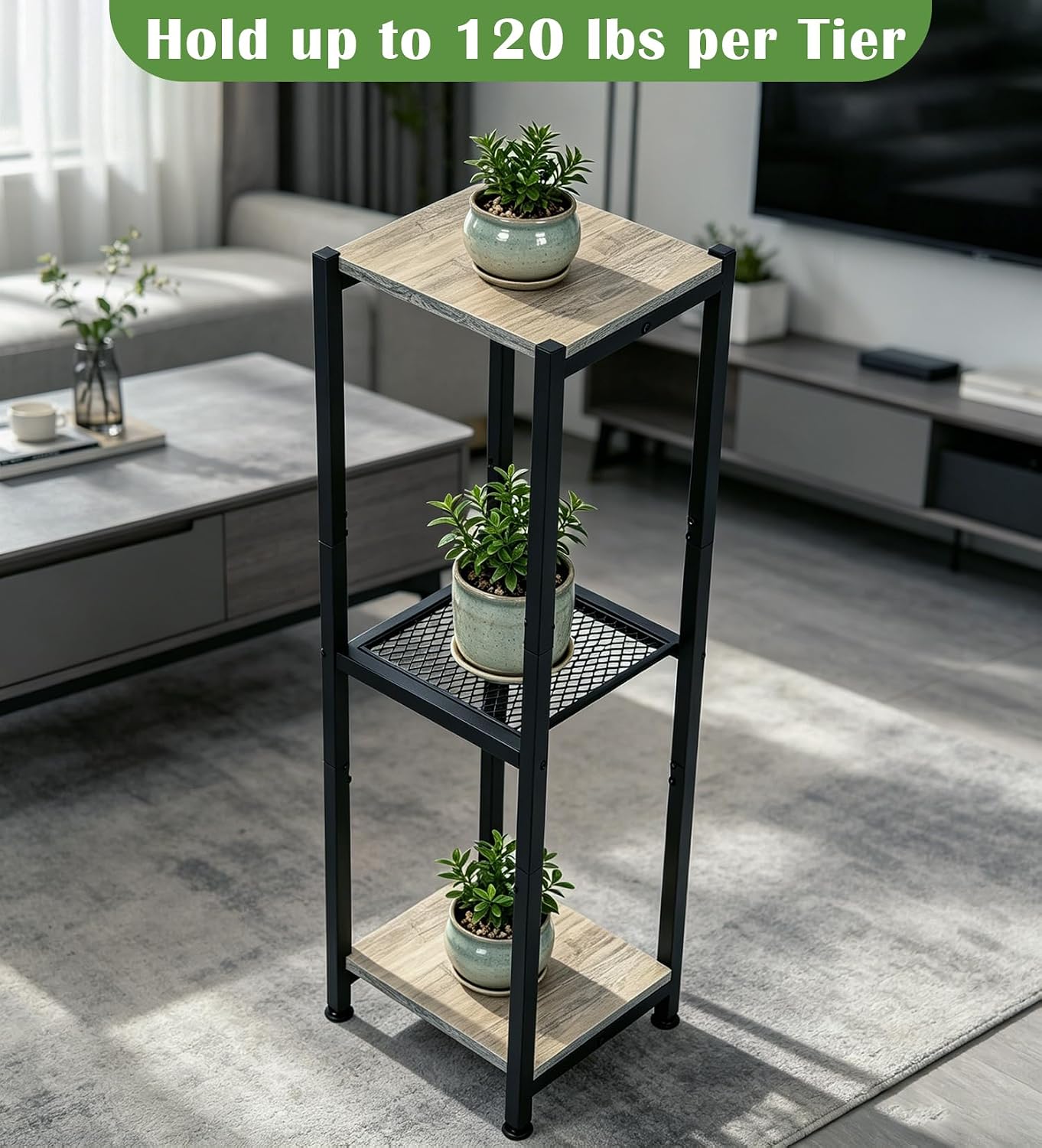 Dipion 3 Tier Pedestal Stand,40 Inch Extra Tall Plant Stand Indoor,Greige | Eye-Catching,Rock-Solid