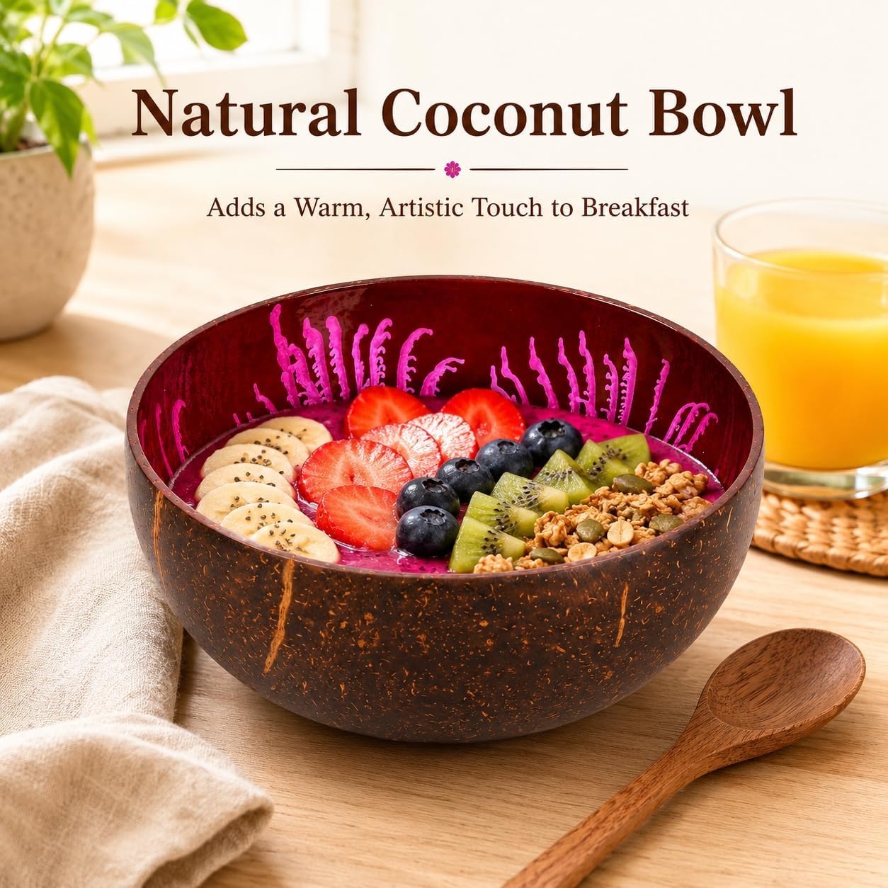 Natural Coconut Bowl Mother of Pearl Inlaid Shell Bowls Key Bowl for Entryway Table / Feather Pink