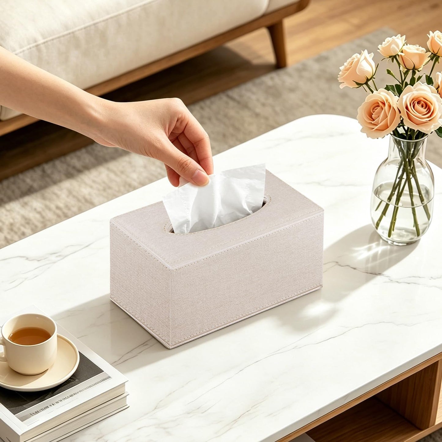 Stylish Tissues Box Holder Modern Rectangular Facial Paper Towels / Beige