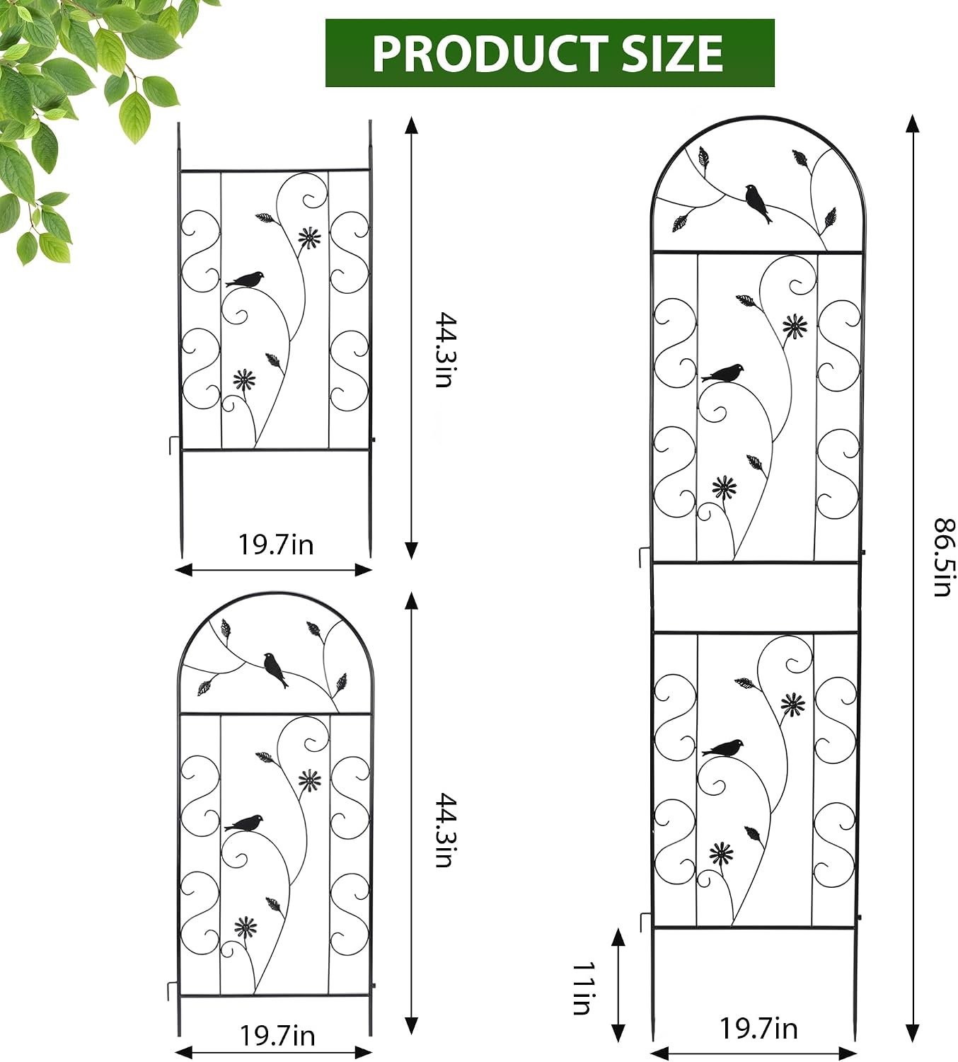 2 Pack 86.5" x 19.7" Metal Garden Trellis for Climbing Plants, Black | Black Plant Trellis Outdoor, Clematis Rrellis