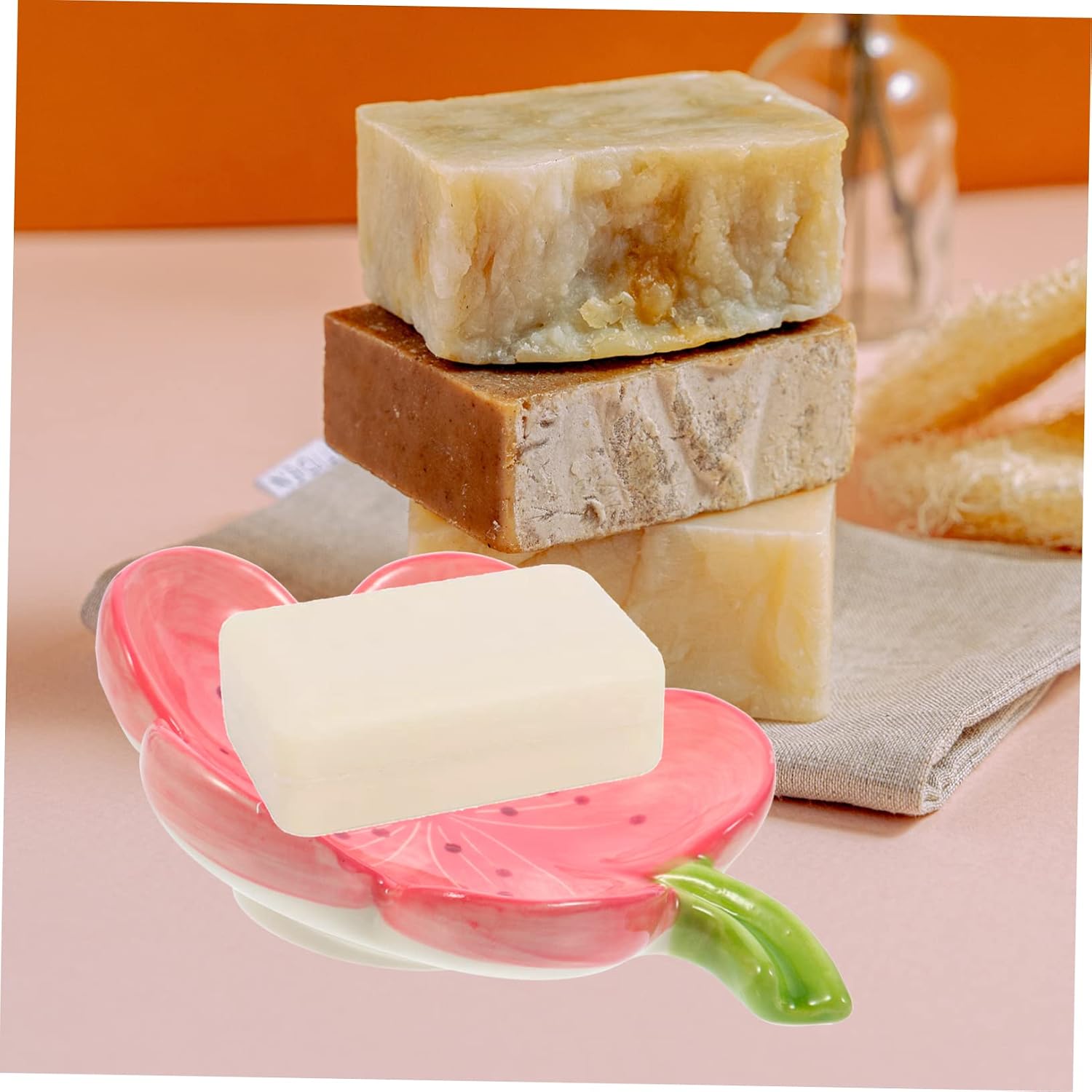Ceramic Shape Soap Dish Drain Rack Decorative Bathroom Soap Tray / 14.6 x 11 x 5 / CM / Pink