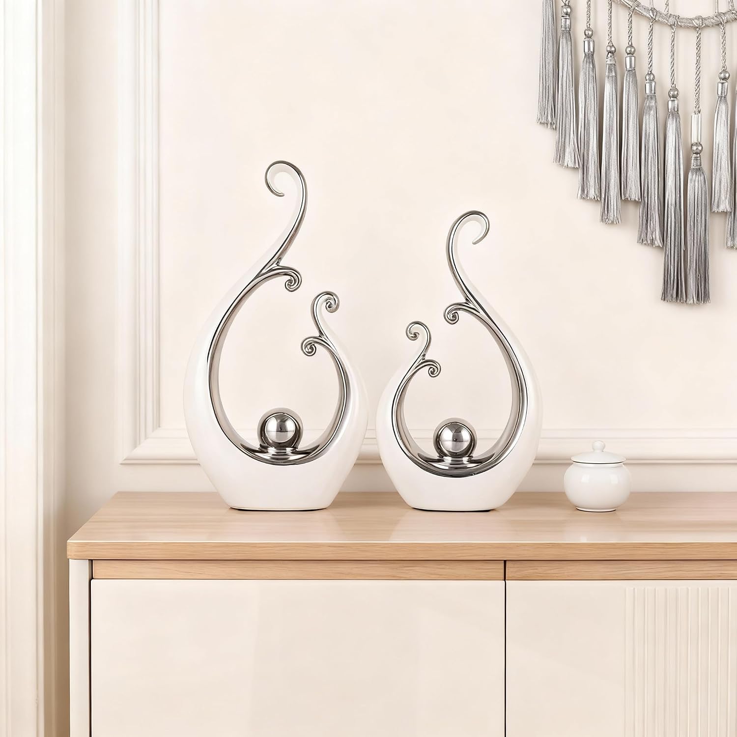 Modern mid-Century Art Statues / Silver