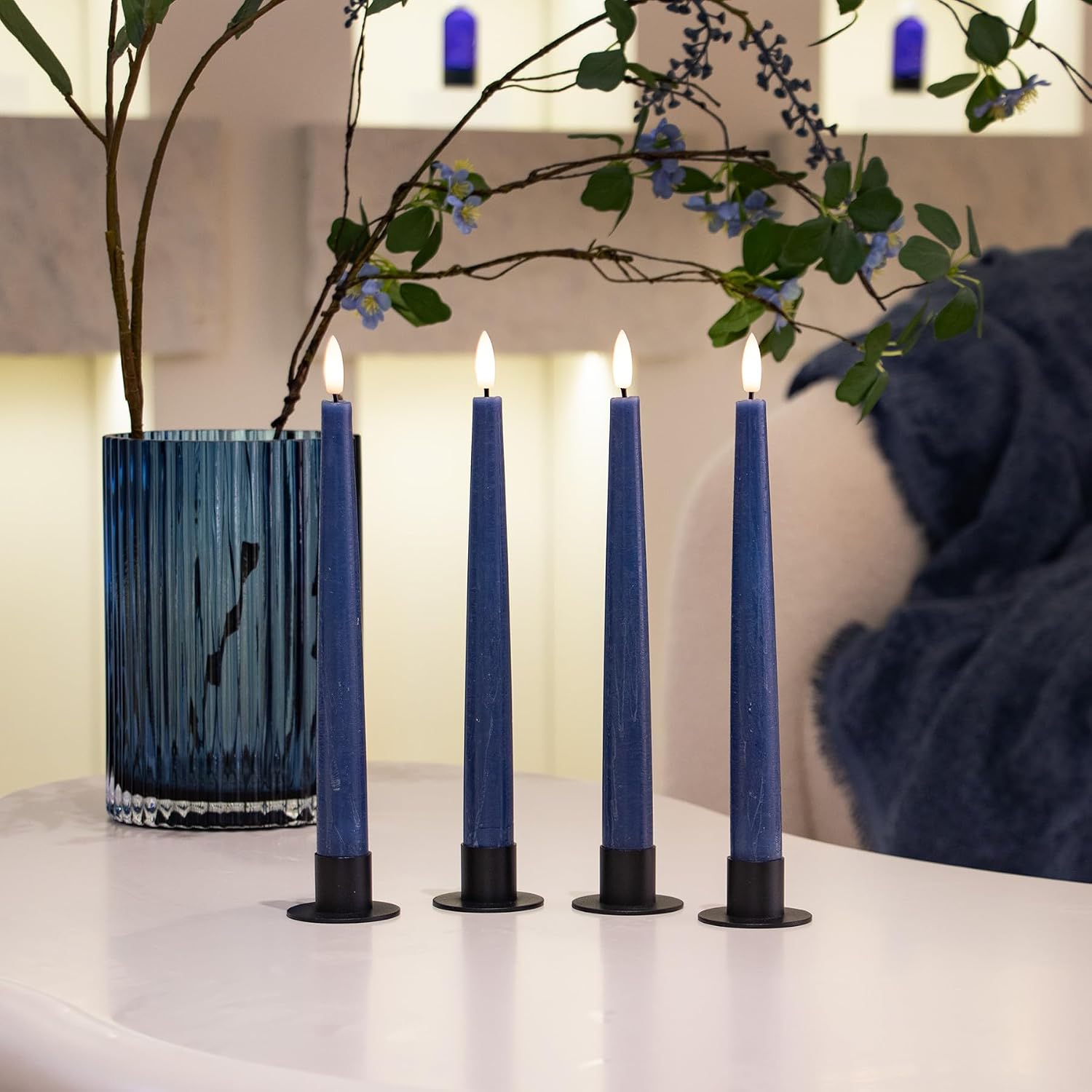 9.6" Flameless LED Taper Candles with Timer in Real Wax, Battery Operated Rustic Wax Dinner Candlesticks with Remote, 8