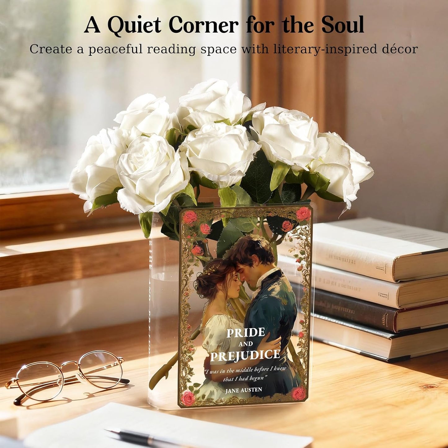 Acrylic Book-Shaped Flower Vase / Pride and Prejudice
