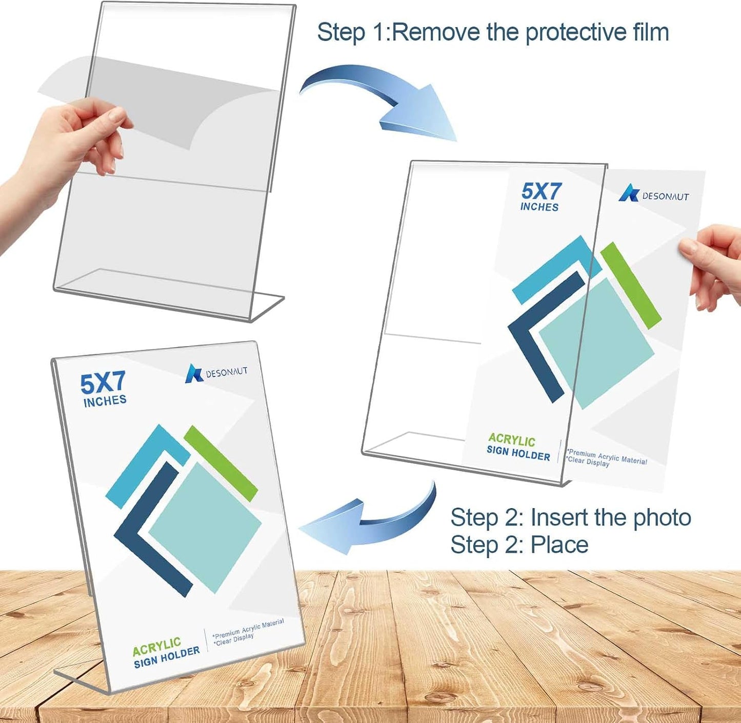 Slant Back Acrylic Sign Holder / Clear / 5 x 7 / Set of 8