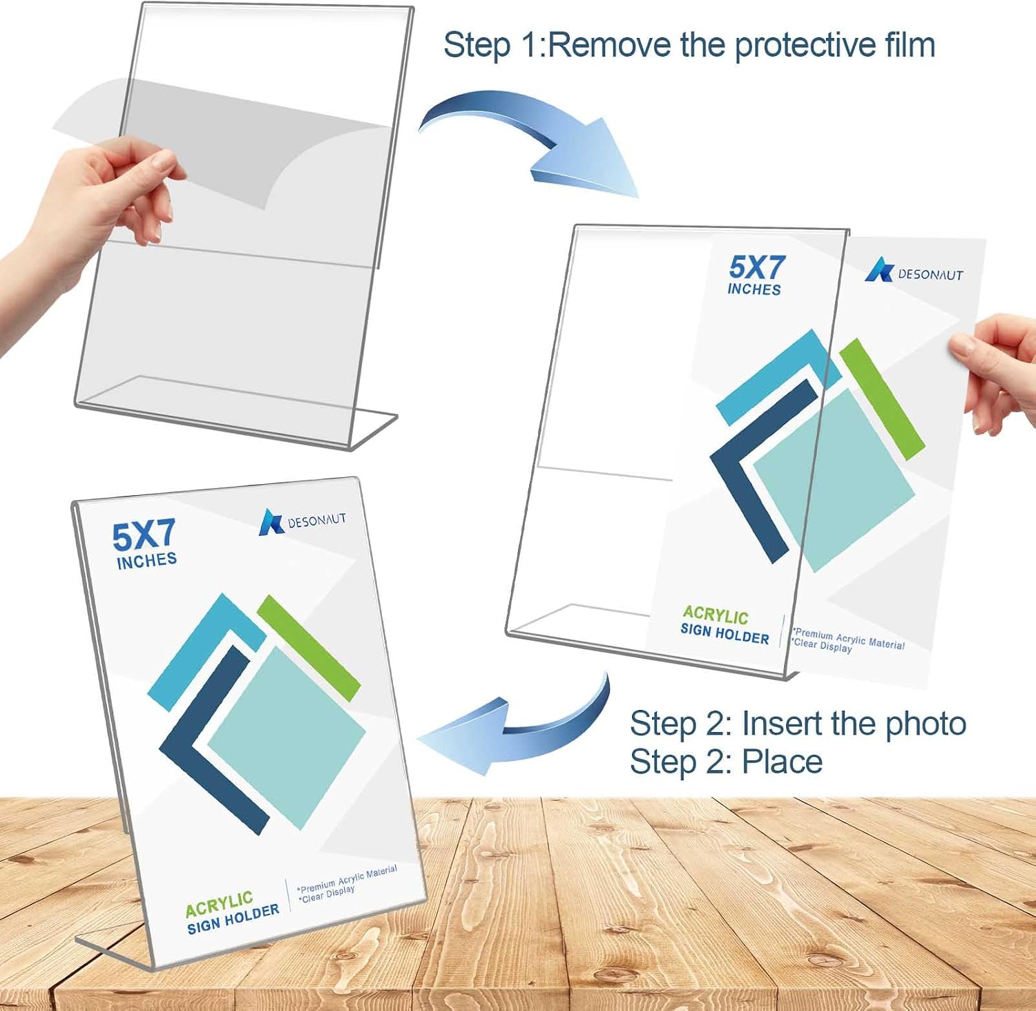 Slant Back Acrylic Sign Holder / Clear / 5 x 7 / Set of 8