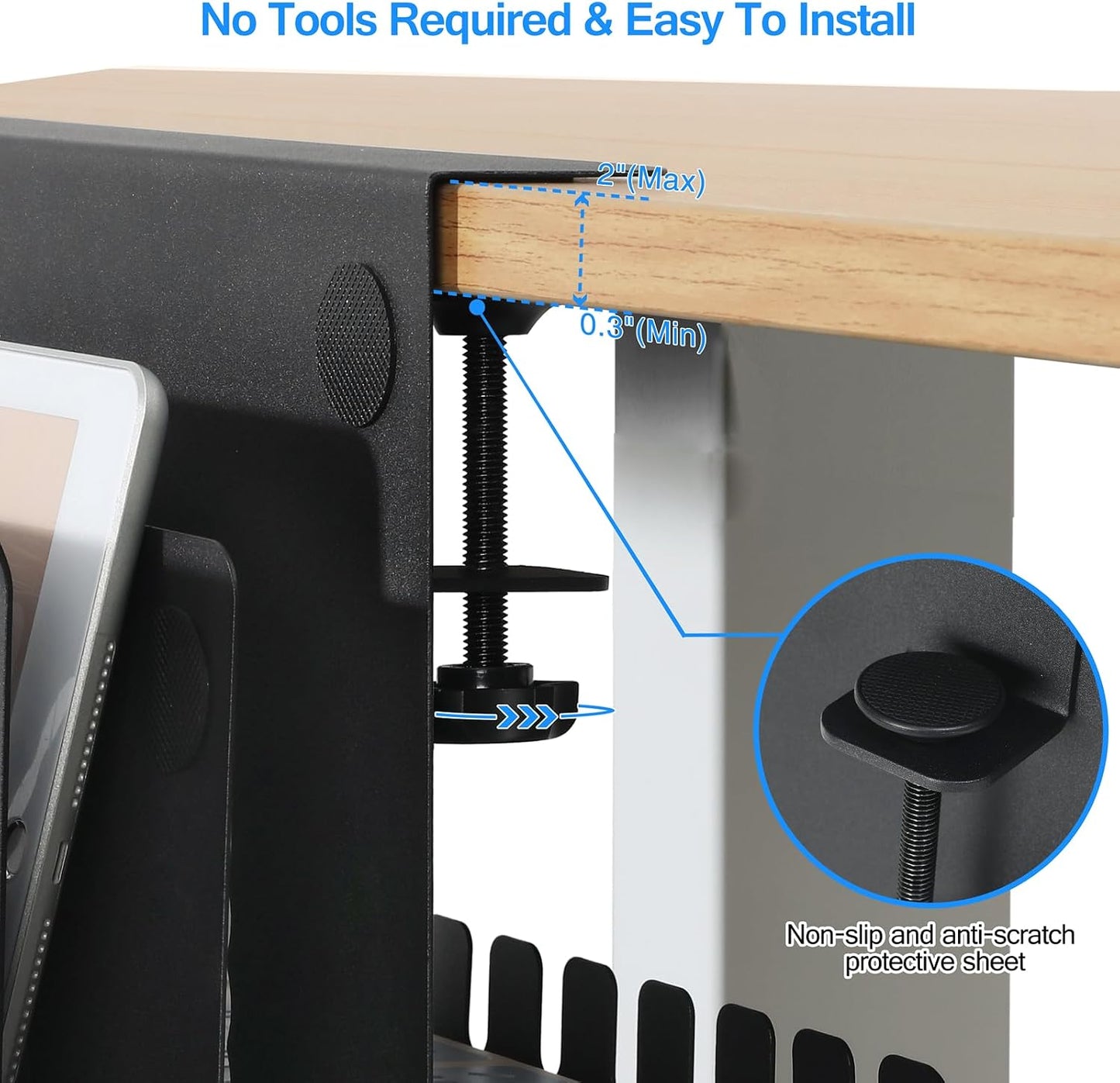MAXECHO Desk Side Storage, Under Desk Laptop Mount, Table Side Hanging File Organizer, No Drill Clamp On Cable