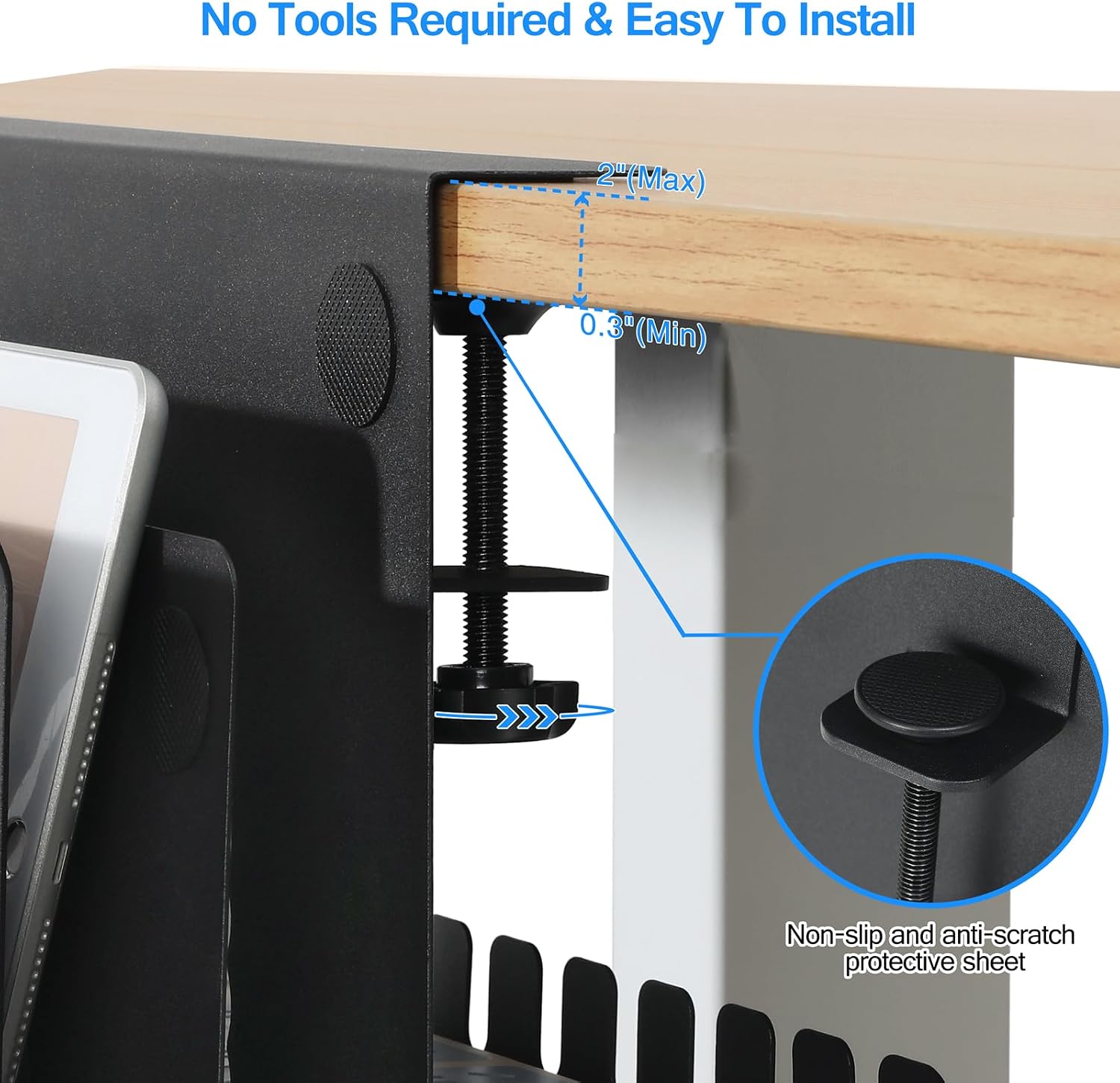 MAXECHO Desk Side Storage, Under Desk Laptop Mount, Table Side Hanging File Organizer, No Drill Clamp On Cable