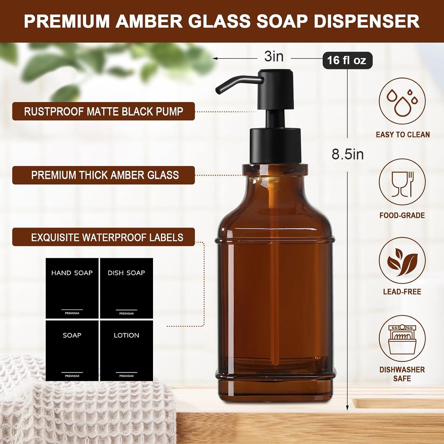 Wood Tray / Modern Kitchen Soap Dispenser Set / Amber