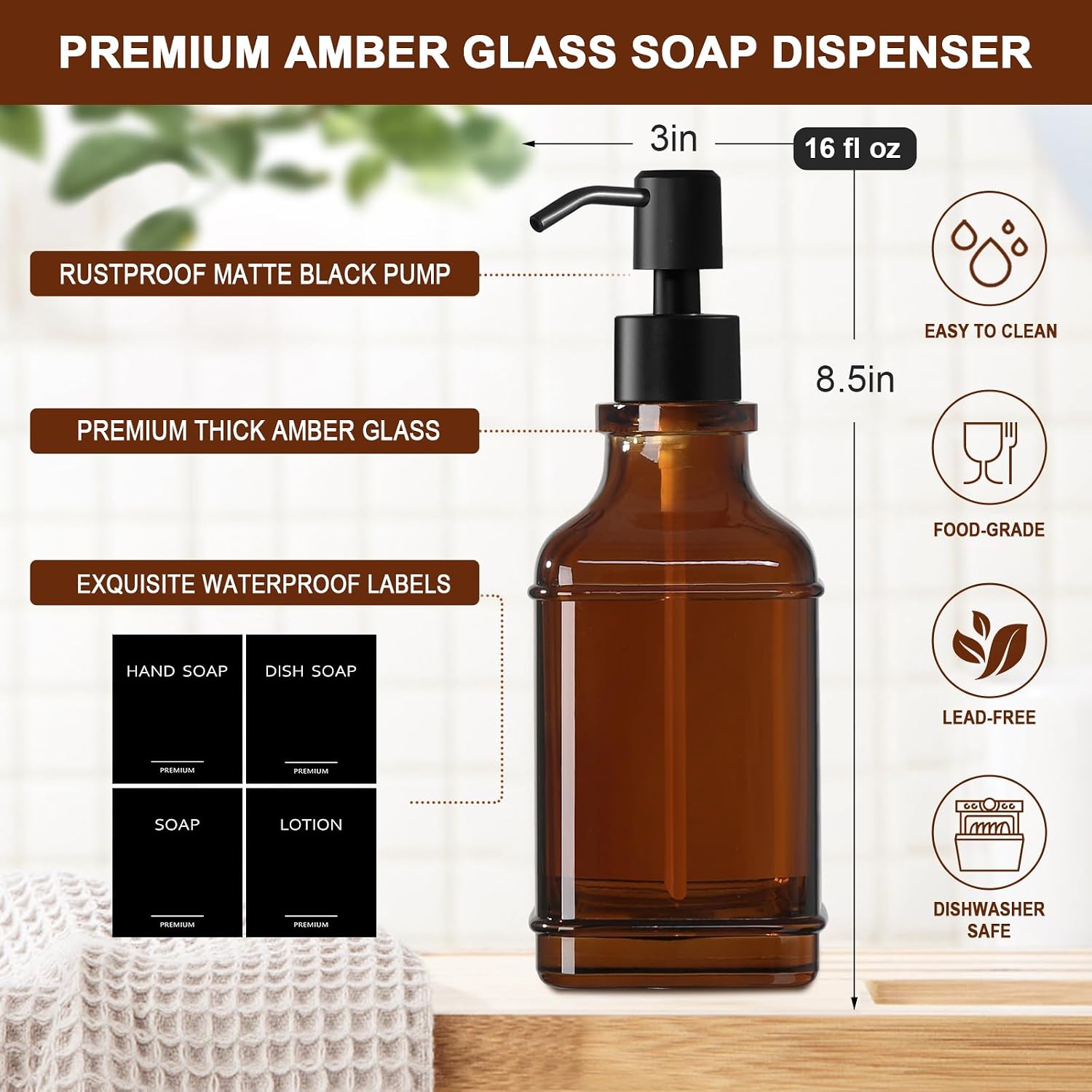 Wood Tray / Modern Kitchen Soap Dispenser Set / Amber