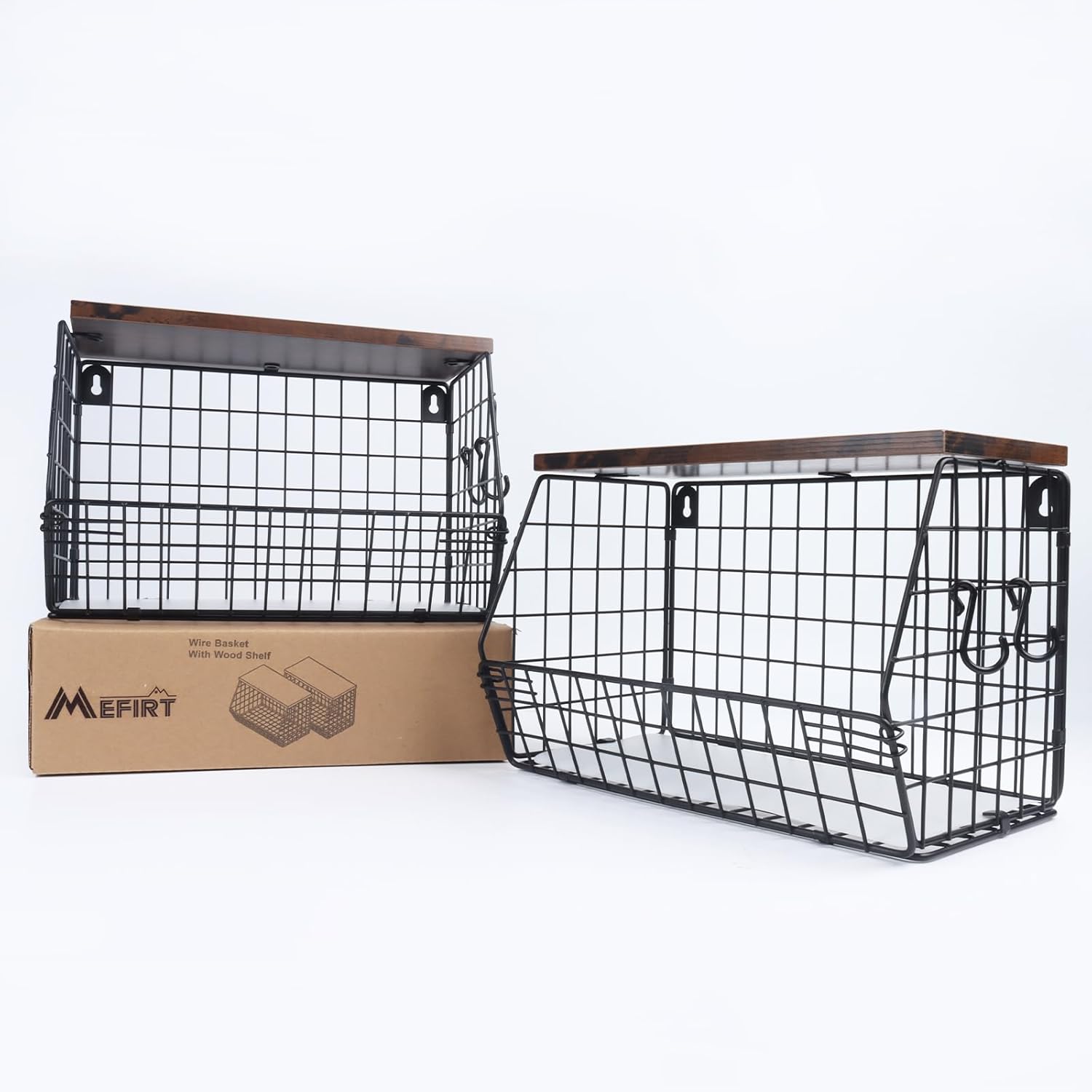 Stackable Wall Basket Fruit Basket / Brown / Large X2 / Set of 2