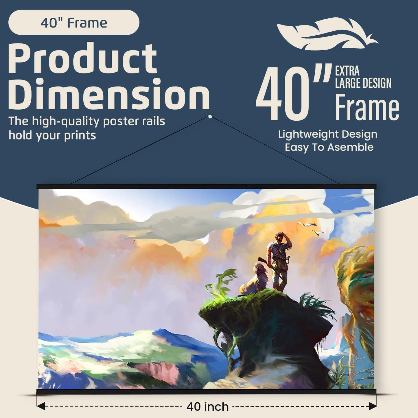 Landmass 40" Black Magnetic Wood Poster Hanger Frame for Posters, Prints