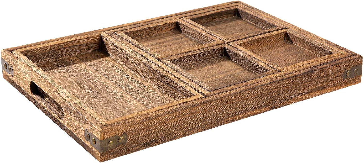 Rustic Wooden Serving Trays / Paulownia Wood / Set of 7
