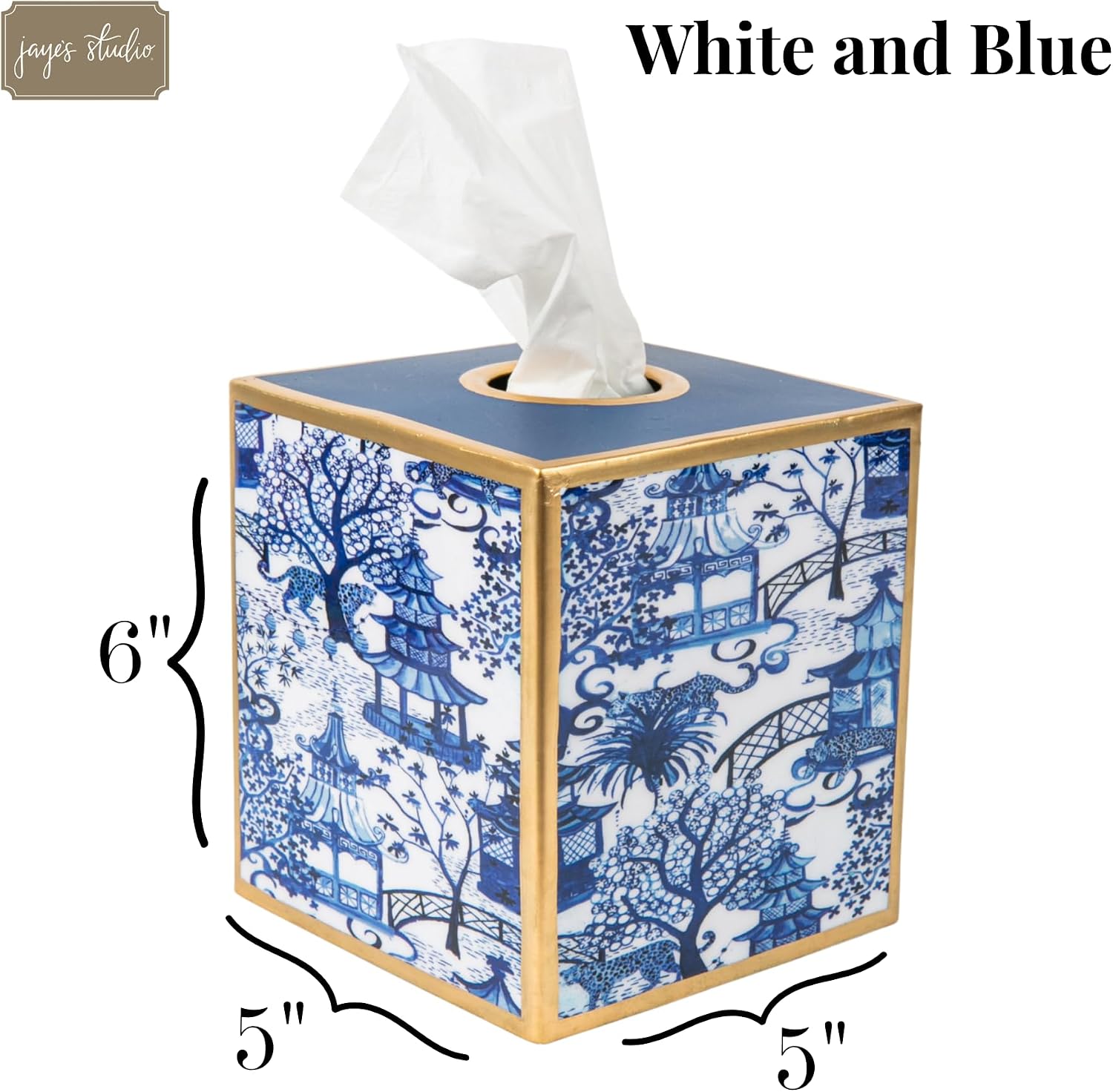 Decorative Tissue Box Cover / White & Blue