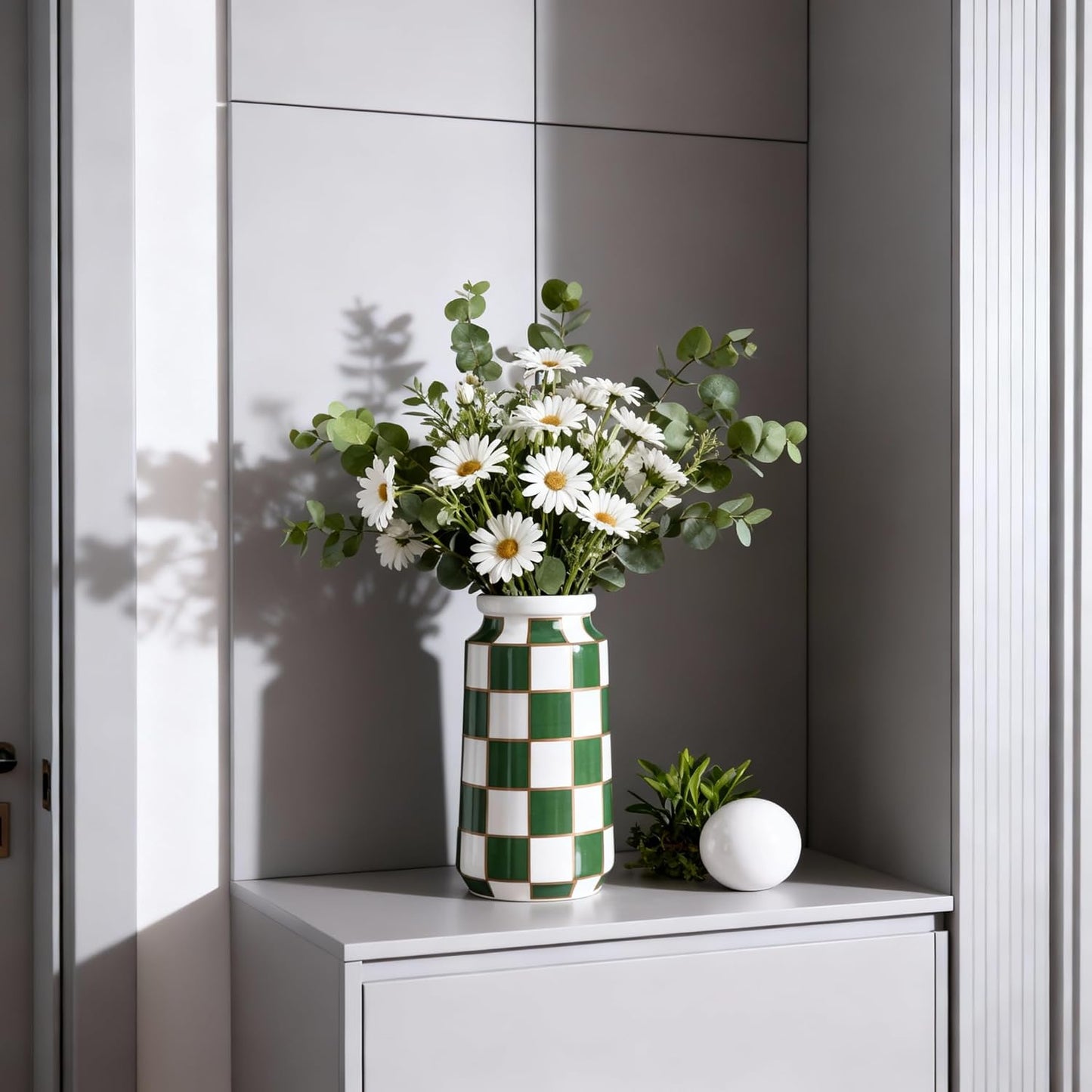 Black and White Ceramic Vase / Green