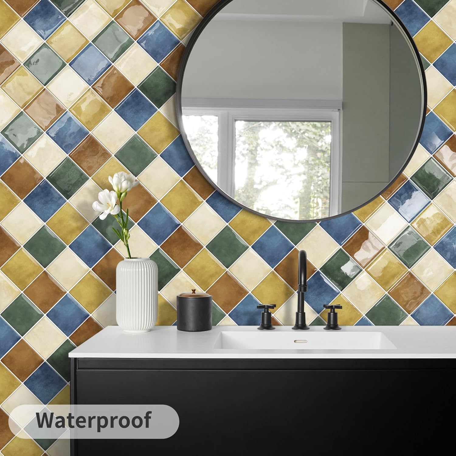 Colorful Peel and Stick Backsplash Tiles Kitchen Bathroom Square Self Adhesive Wall / Multicoloured