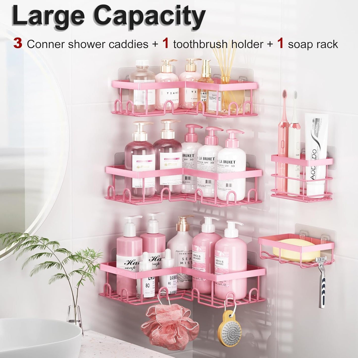 Soap Rack Toothbrush Holder / Pink / Set of 5