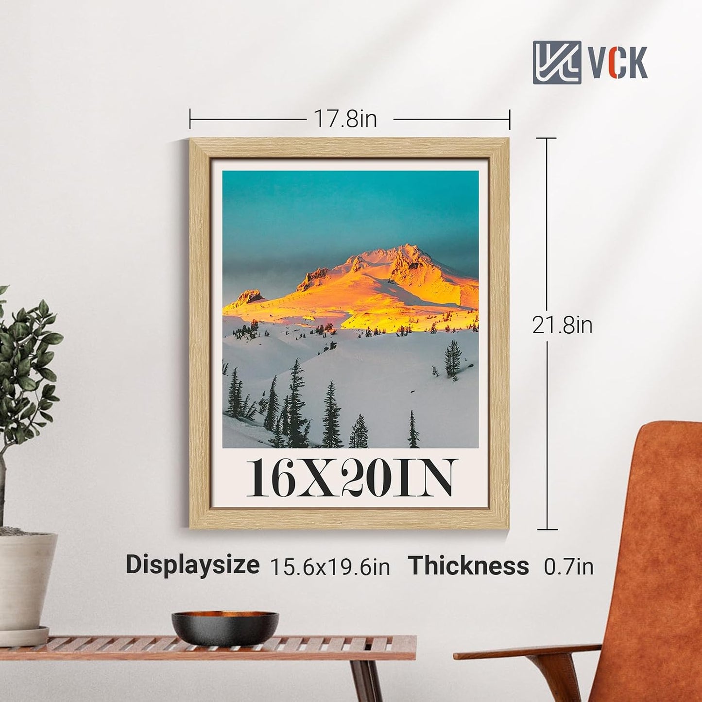 VCK 16x20 Frames Oak 4 Pack, Wide Thick Wood Border, for Poster/Prints | Exclusive Woodgrain, Wall Hanging, HD