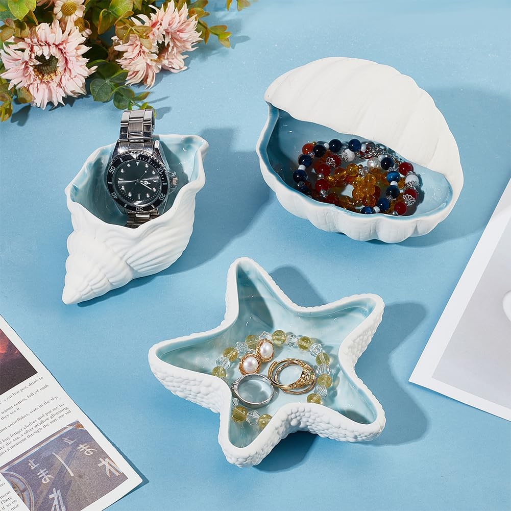 Starfish Shape Ceramic Jewelry Tray / Blue&white-starfish