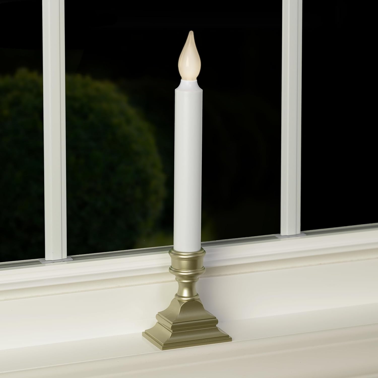 Bright White LED Battery Operated Window Candles, Pewter 4-Pack | Automatic Timer, Bright Hot Spot, Weighted Plastic