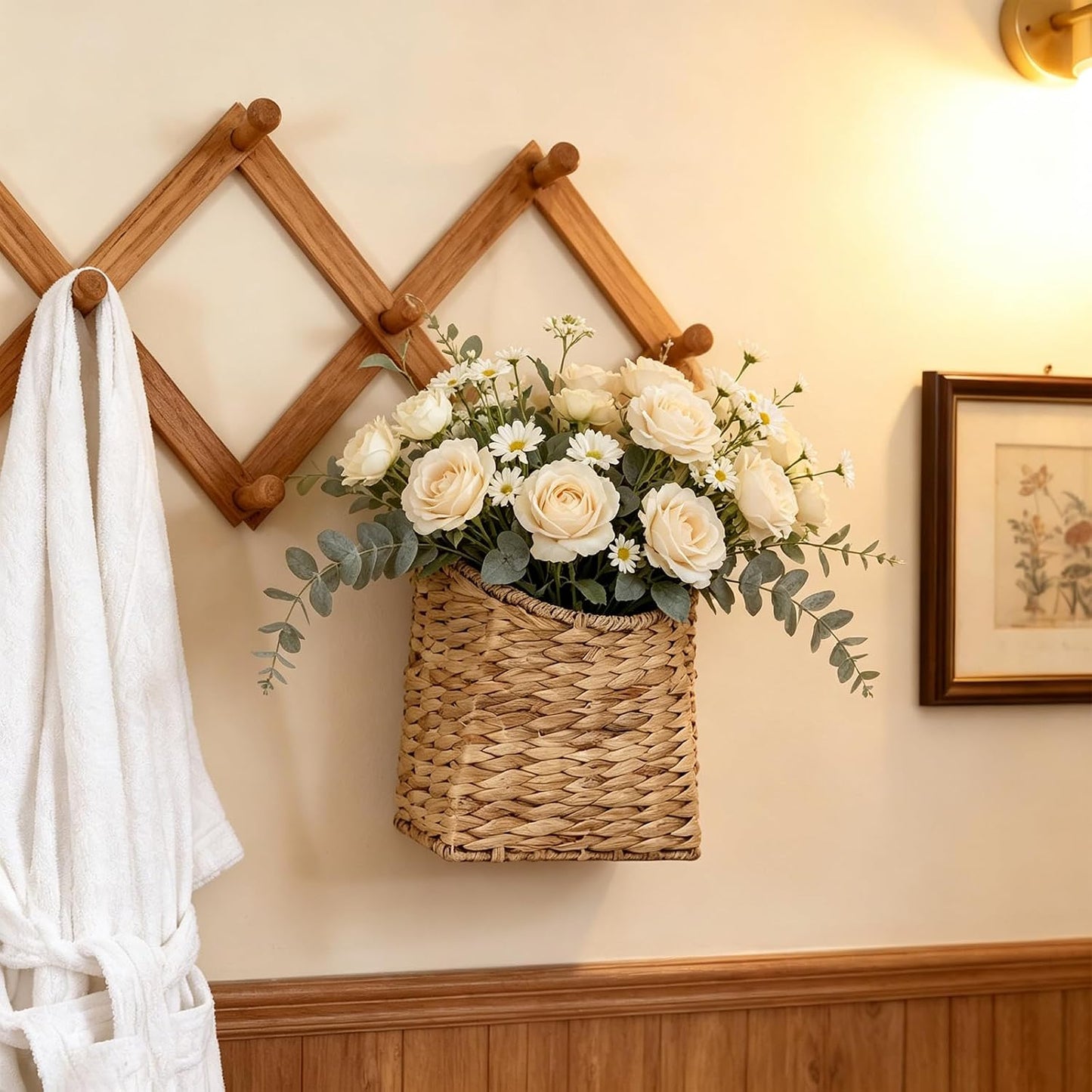 Woven Hanging Wall Baskets Water Hyacinth Hanging Wall Flower Basket Wicker Handmade Rattan Flower