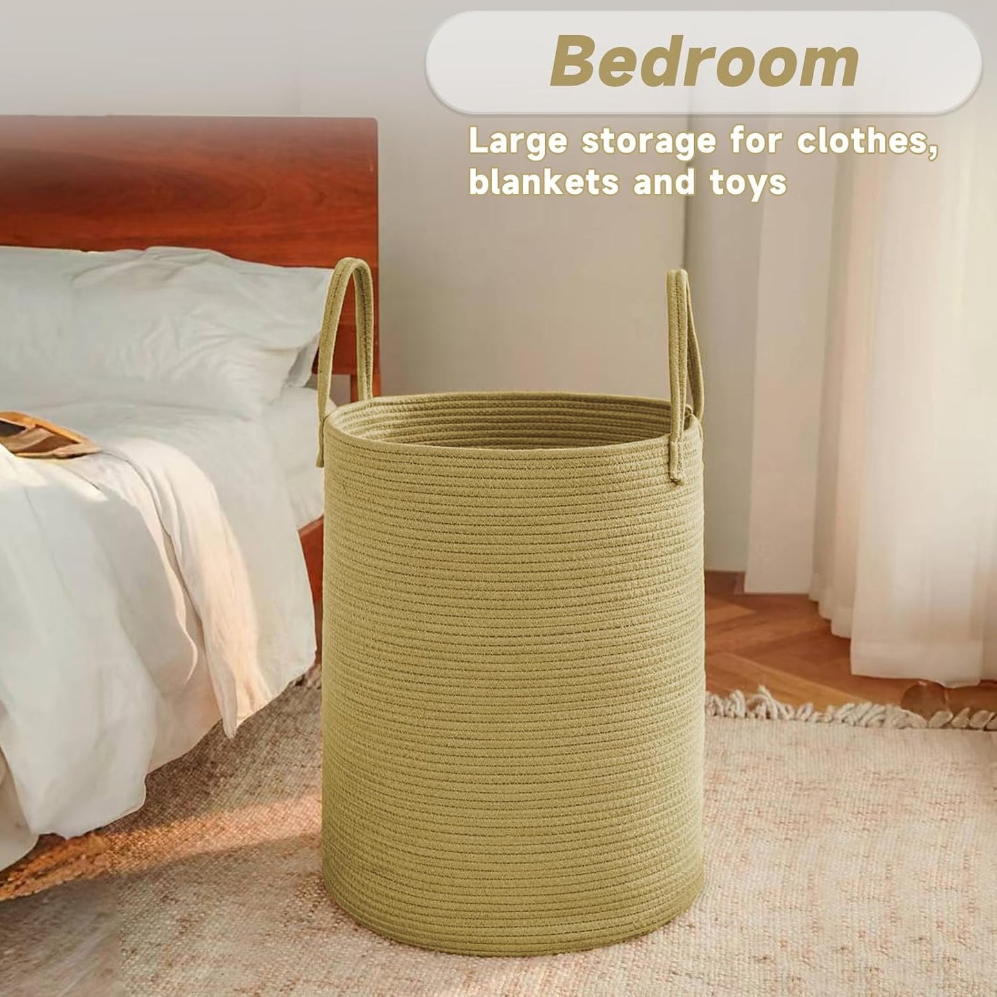 Large Woven Laundry Basket Hamper / Jute / 60L