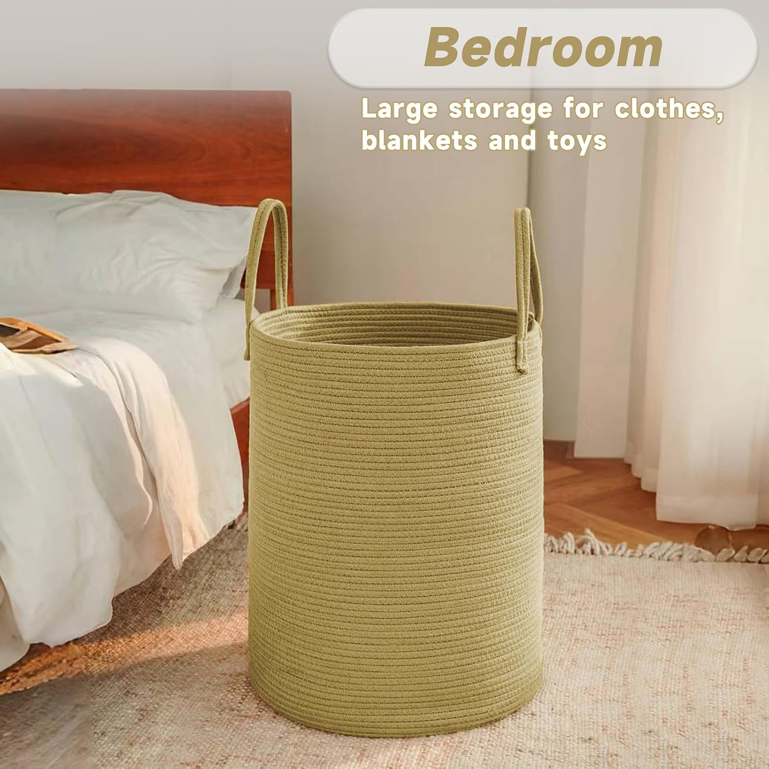 Large Woven Laundry Basket Hamper / Jute / 60L
