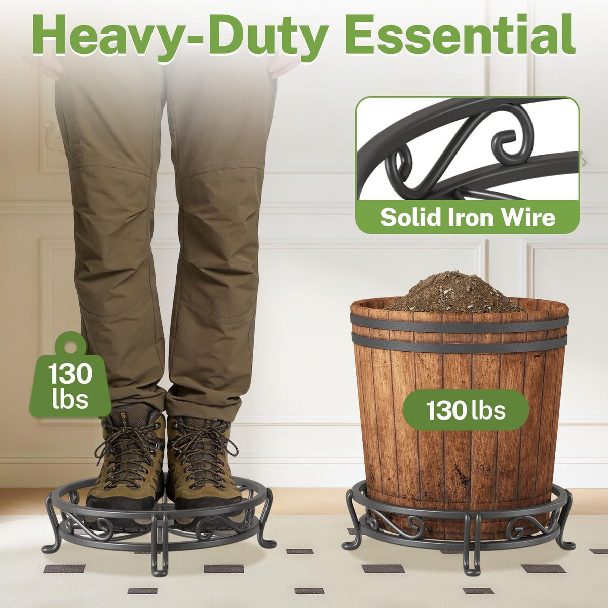 iDavosic.ly 2-Pack Metal Plant Stands for Outdoor Indoor, 11 In Wide, Black | Iron Heavy Duty Short Flower Pot Holder