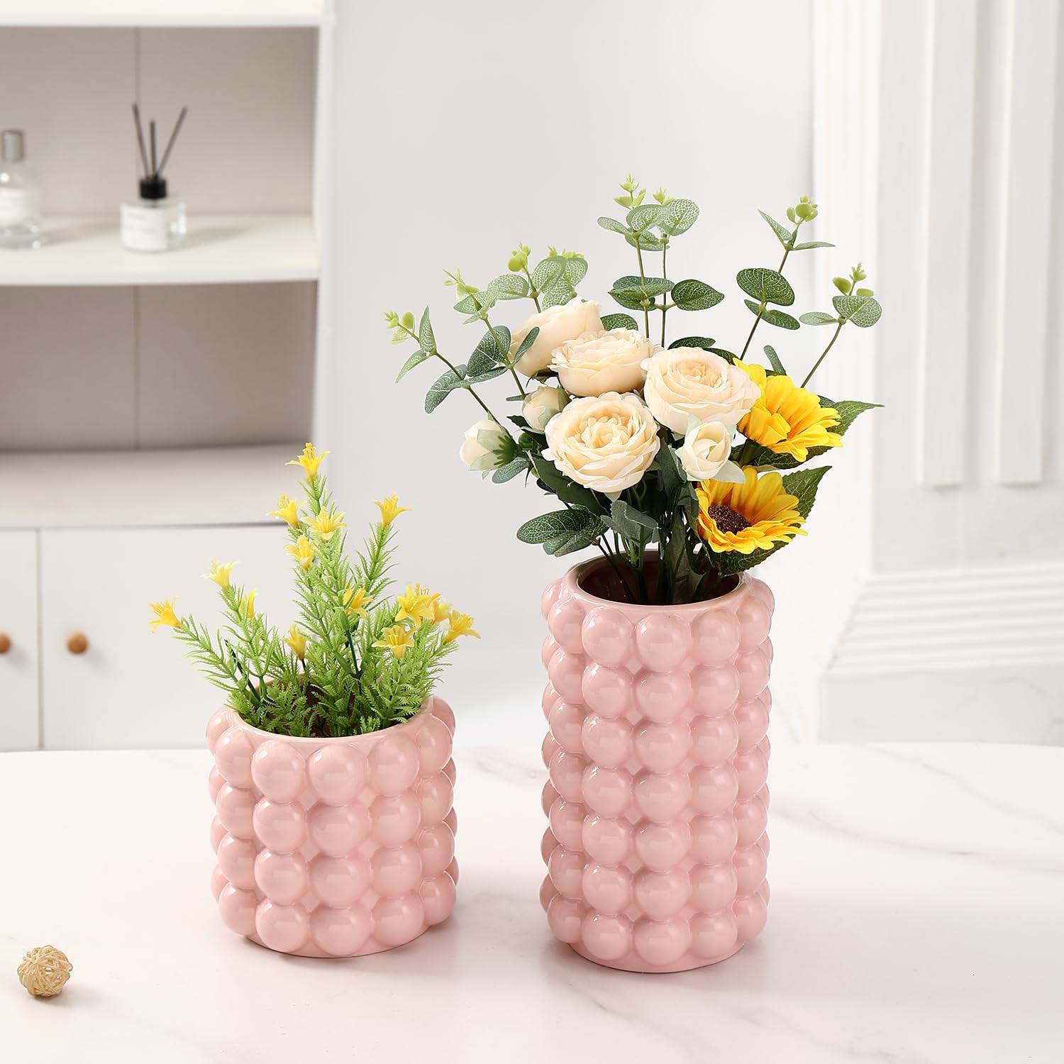 Ceramic Vases / Ceramic Flower Vase / Pink / Large+medium / Set of 2