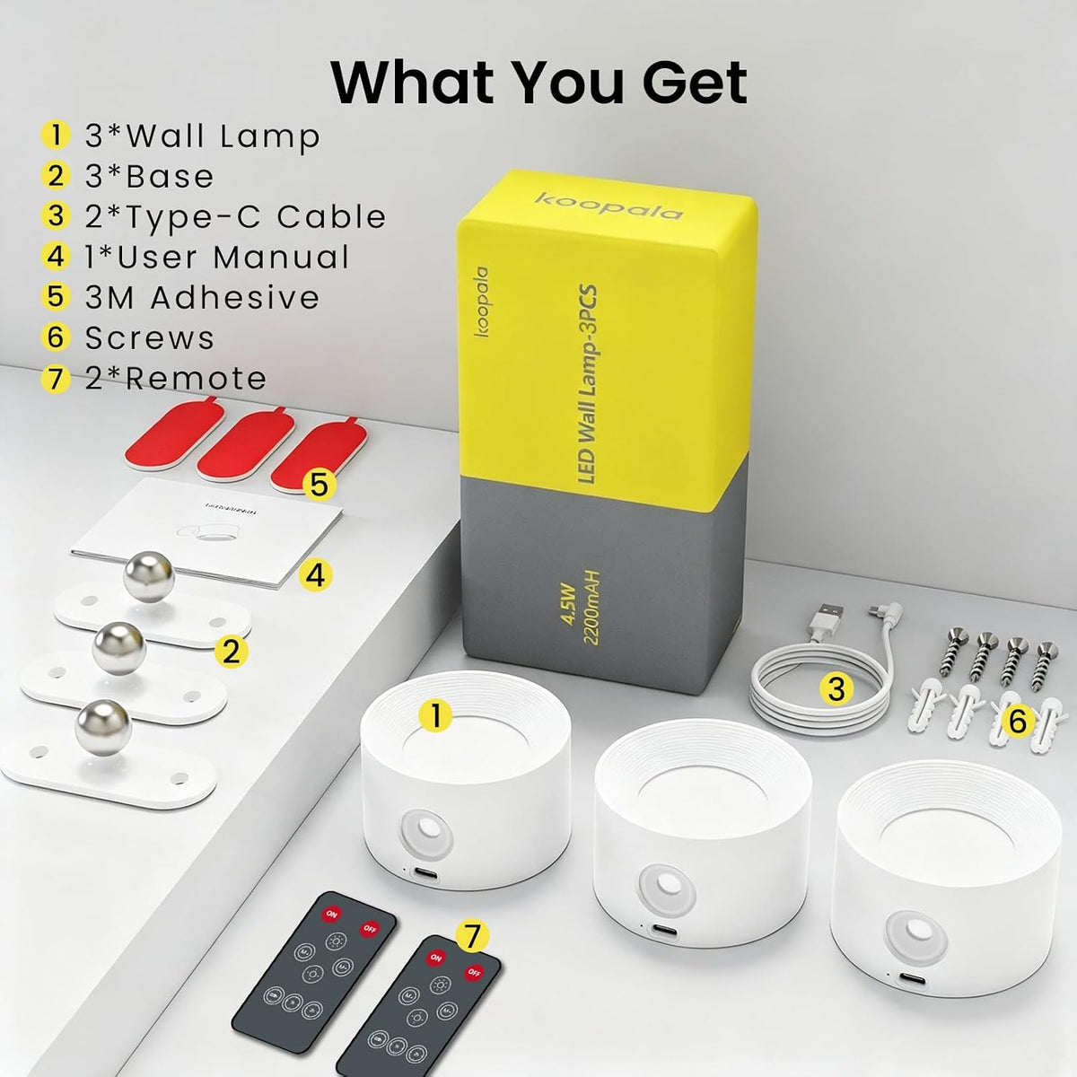 Koopala 3PACK Rechargeable LED Wall Sconce, Cordless Battery with Remote, Powered Wall Sconce, 3 Brightness Levels