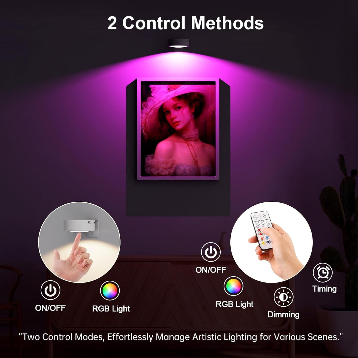3 Pack Picture Lights for Wall, 13 RGB Color Rechargeable Battery Operated wall lights, Picture Frame lights with 3