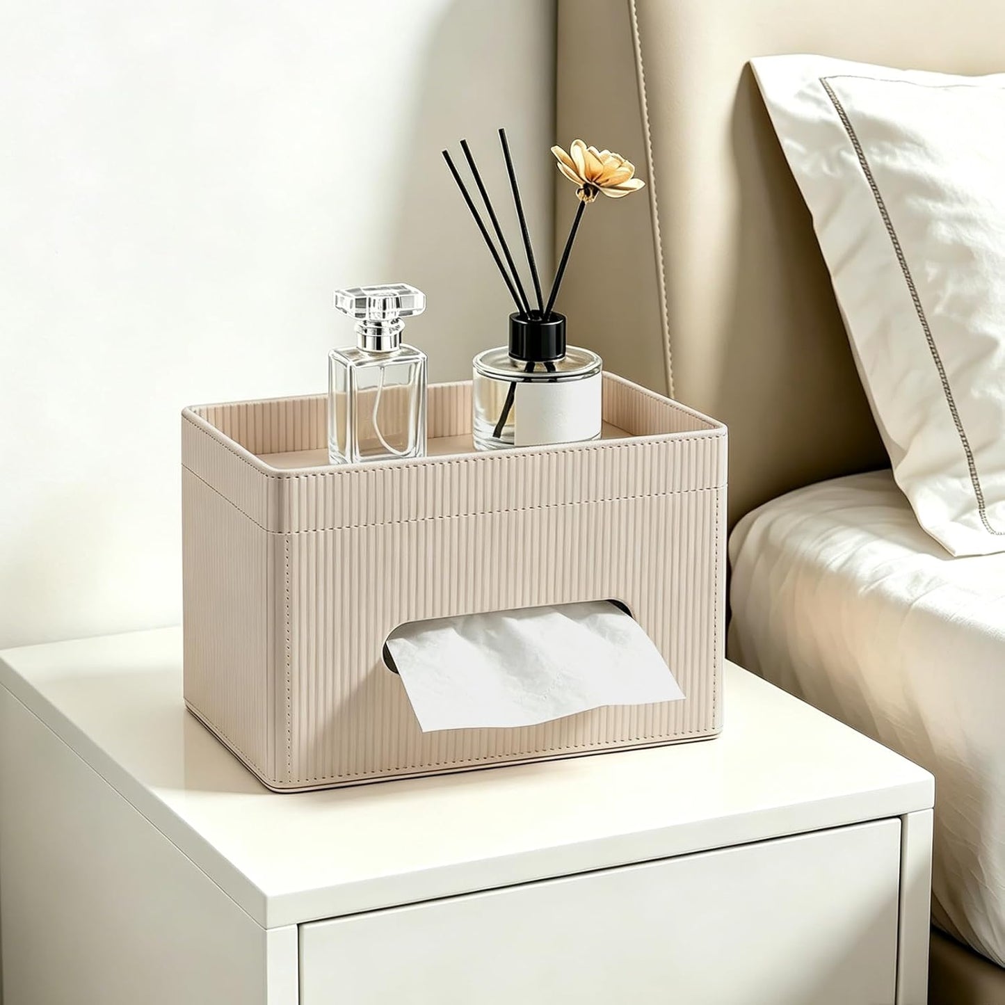 Storage Tray / PU Leather Tissue Holder / Beige