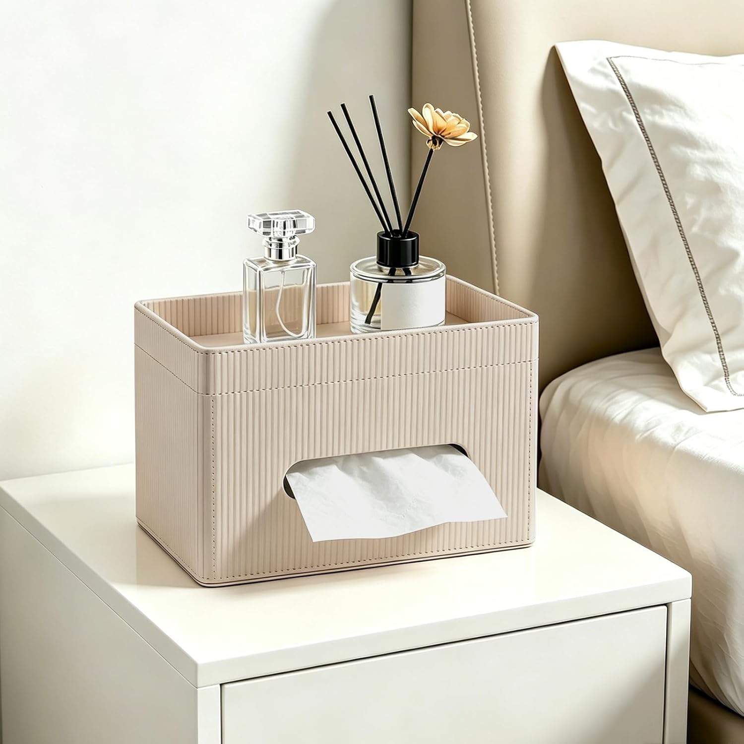 Storage Tray / PU Leather Tissue Holder / Beige
