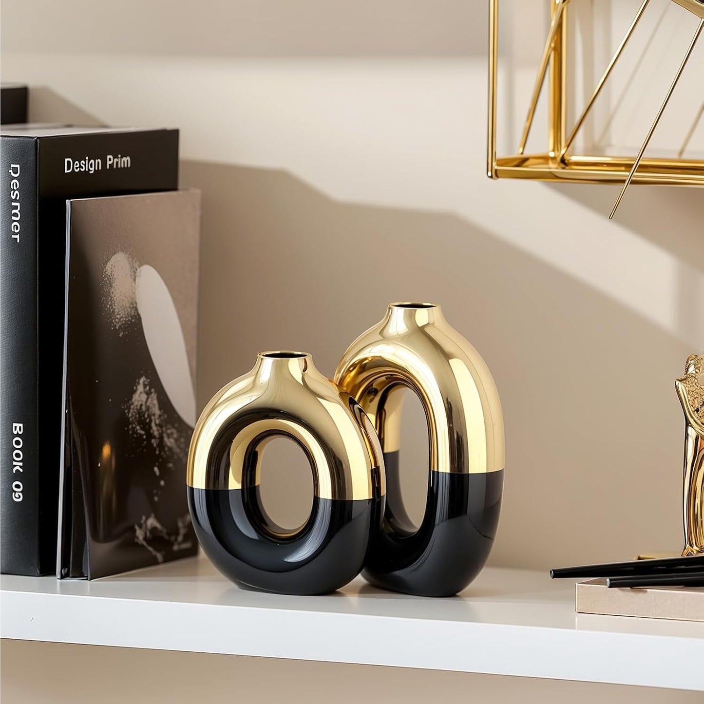Black and Gold Ceramic Vase Set Home Decor / Black Gold