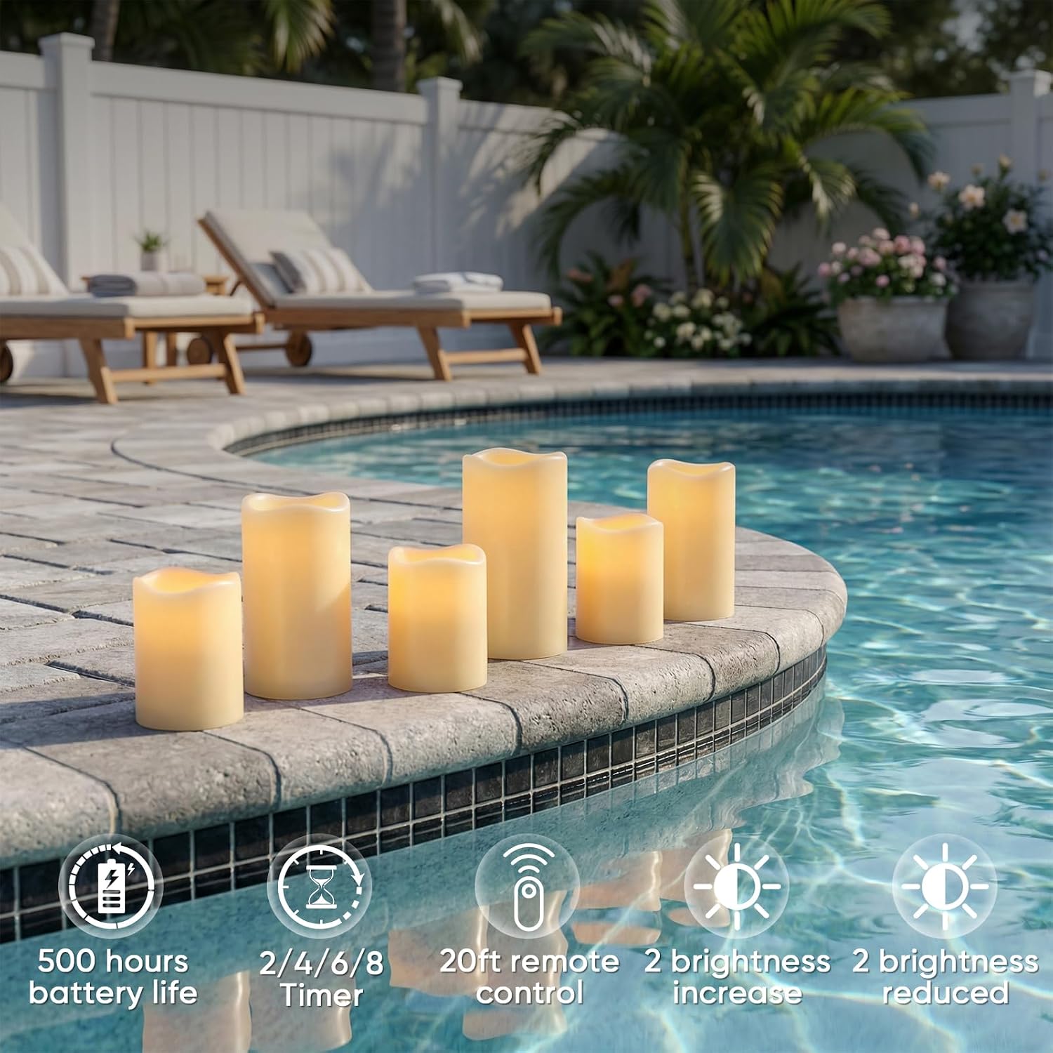 Amagic 3" x 6" Outdoor Waterproof Flameless Candles, Battery Operated Candles with Remote and Timer, Flickering