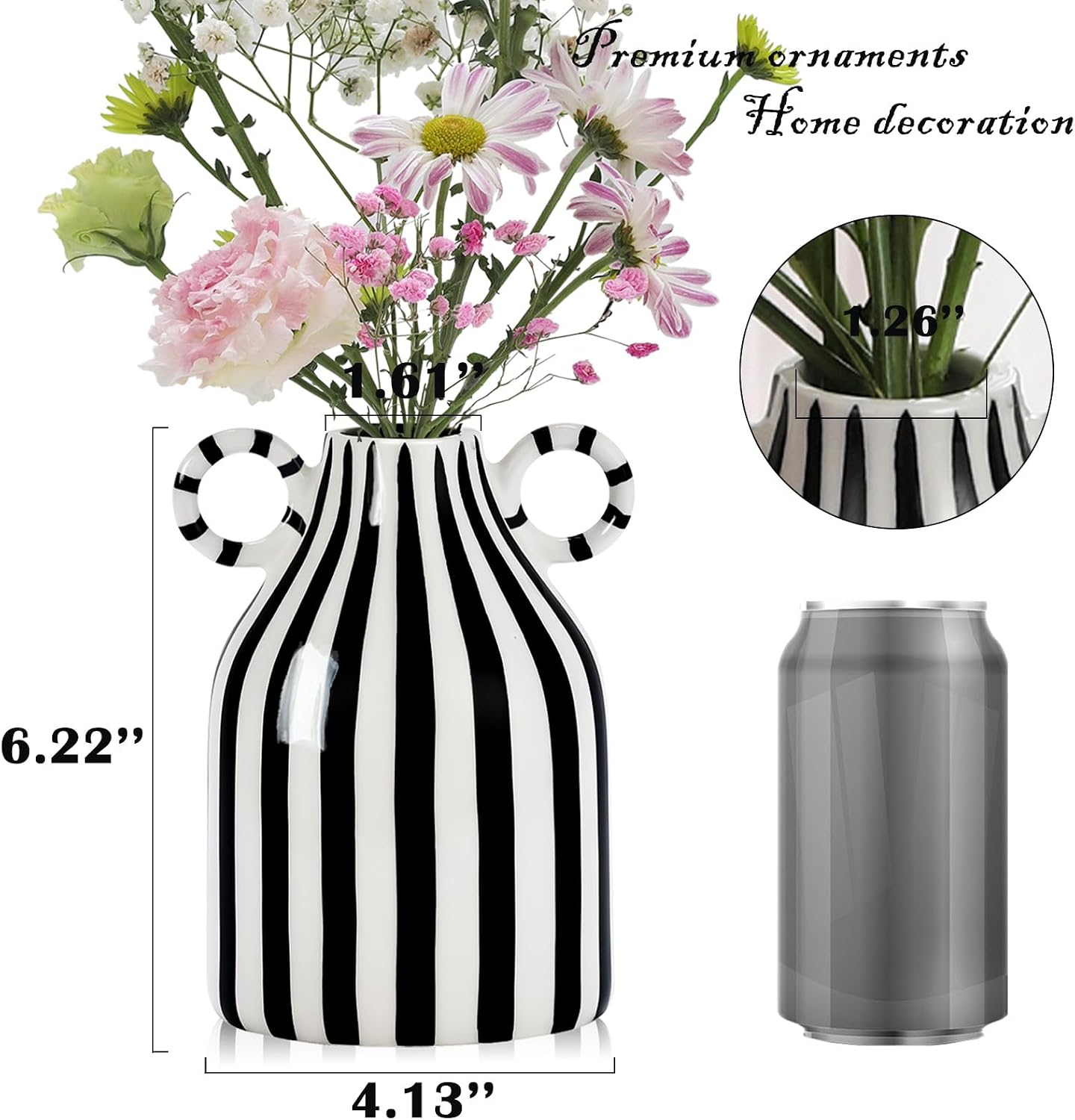 Striped Ceramic Vase / Black and White
