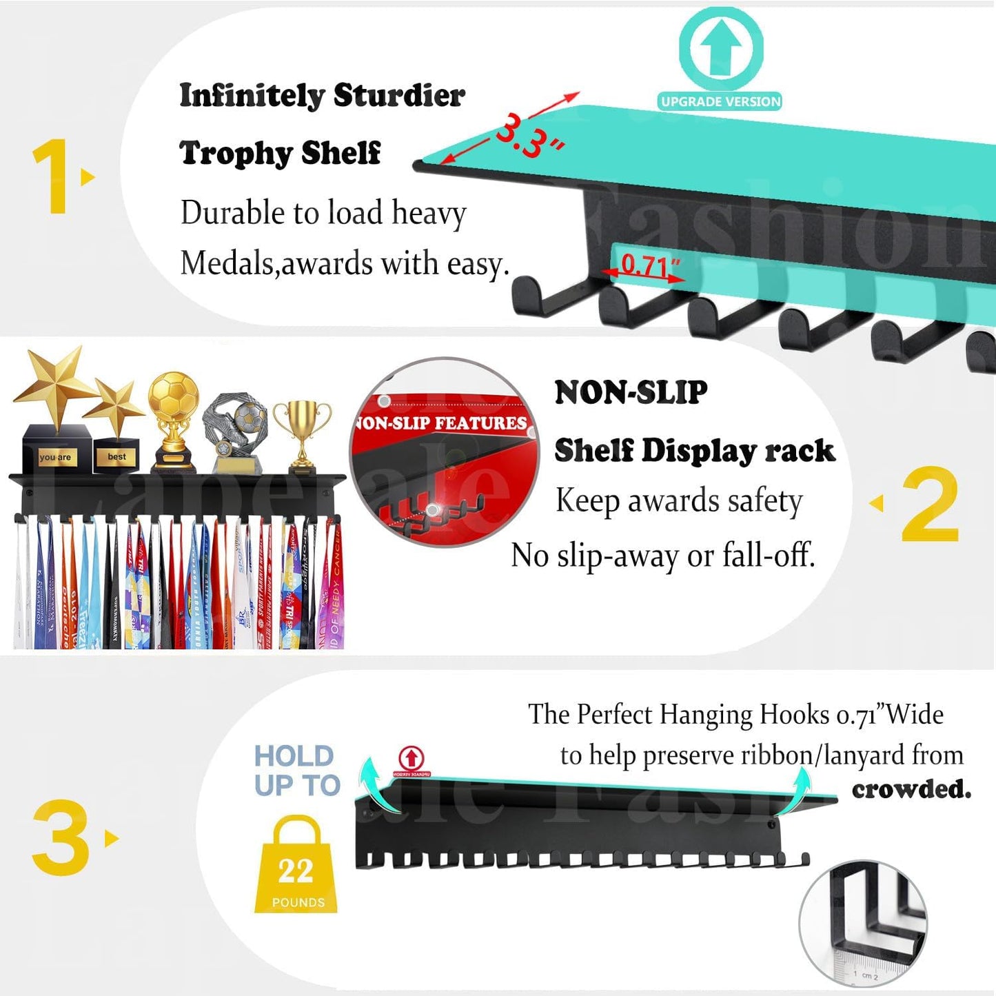 Non-Slip Trophy Shelf,Trophy and Medal Display Shelf, Medal Hanger Display For Wall with 16inchL,Shelves For Trophies