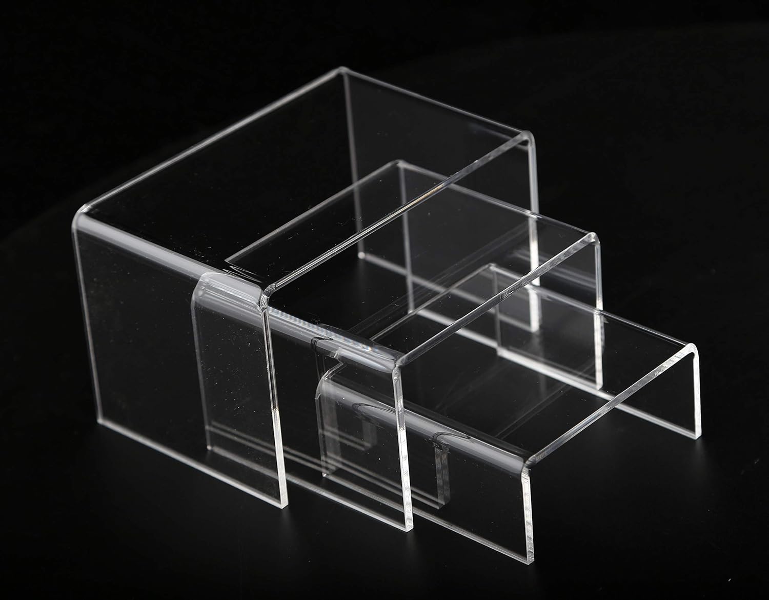 Display Stand / 6 -Piece Strong Acrylic Rectangular Riser For Retail / Medium, 2 Sets / Clear
