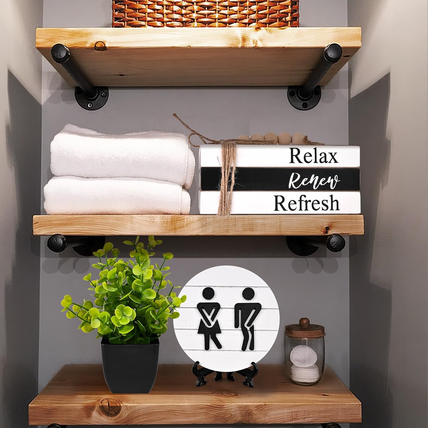 3D Round Shiplap Signs and Book Stack / Modern Book Stack